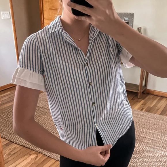 Leon & Harper 100% Cotton Lightweight Classic Collared Striped Preppy Shirt S - Picture 1 of 9